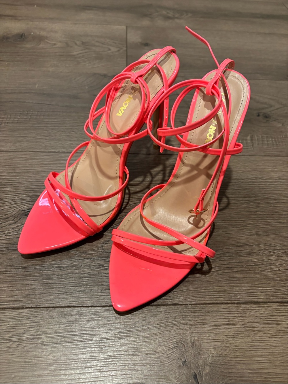 Fashion Nova Neon Pink Strappy Pointed Toe Heels